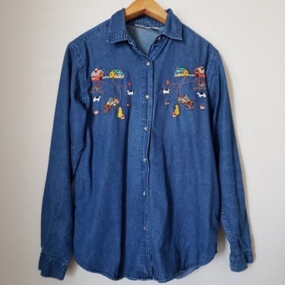Cabin Creek farm embroidery denim shirt size medium tall - Picture 7 of 8